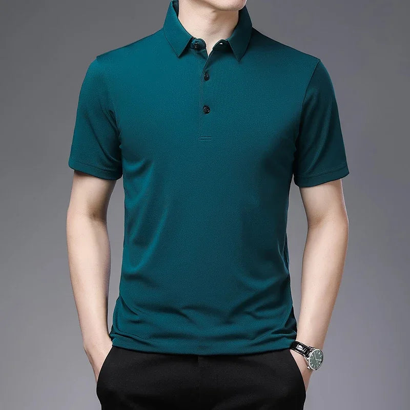2026 Men's New Solid Color Business Casual POLO Shirt Summer Fashion Casual Short Sleeve Comfortable and Breathable Top