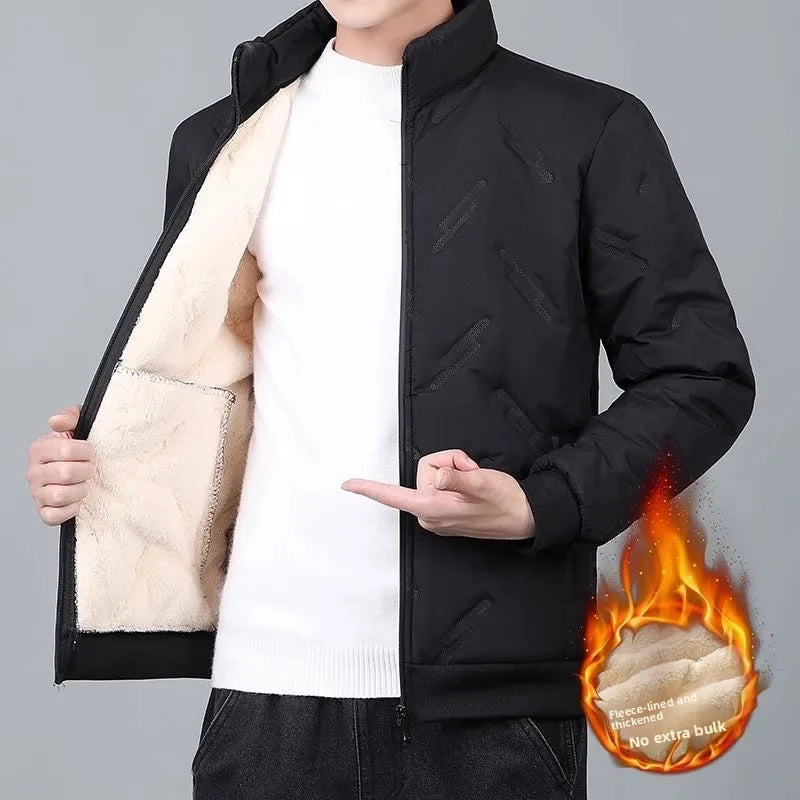 Men's down Cotton Jacket Long Sleeve Warmth Windproof Fleece Lined Autumn Winter Workwear Casual Loose Fit Youth Style