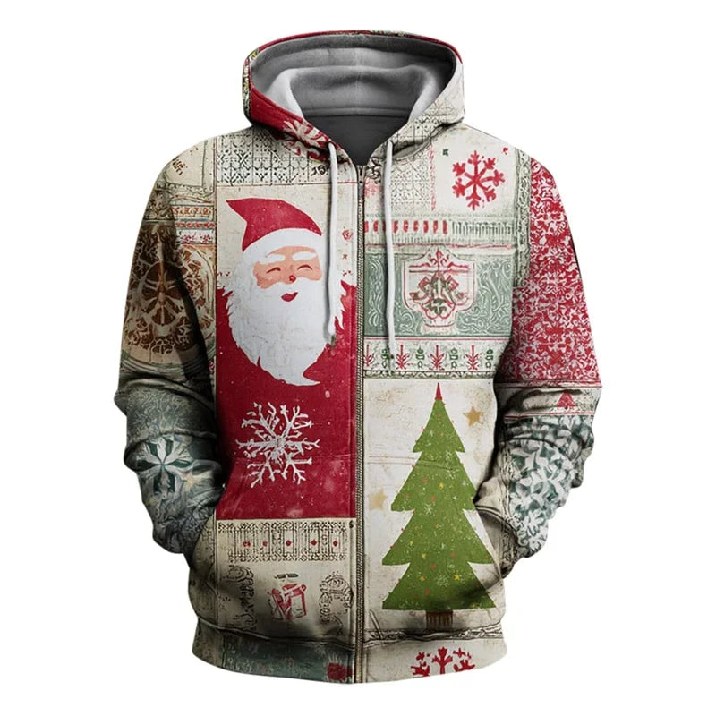 Men's Christmas Hoodies Full Print Vintage Christian Faith Pullover Hoodies Casual Xmas Santa Cross Faith Sweatshirt Tracksuit