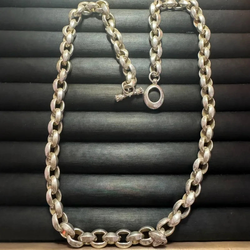 New S925 Silver Men's Necklace, Bold Geometric Styling, Premium Texture Design, Trendy Retro Fashion Jewelry for Men