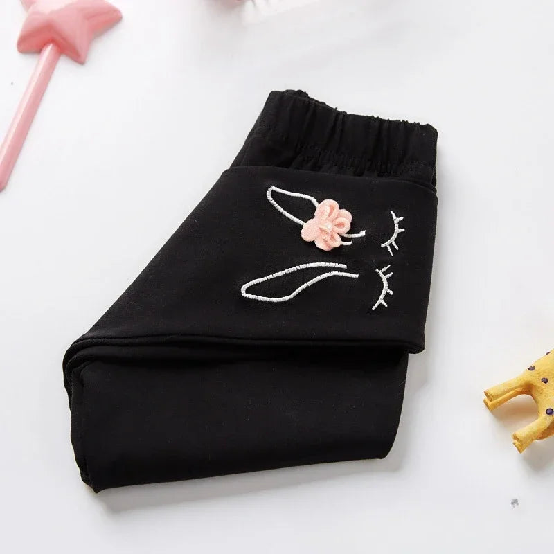 Bunny Embroidered Floral Leggings for Girls (2-7 Years) - Soft Stretchy Kids' Pants Cute Comfortable LeggingsToddlers & Children