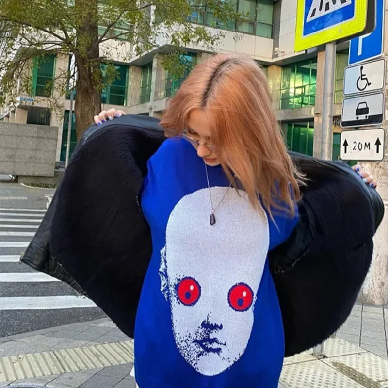 European and American New Hip Hop Street Knitted Sweater Men's Gothic Printed Hoodie Autumn Harajuku Hoodie Sweater