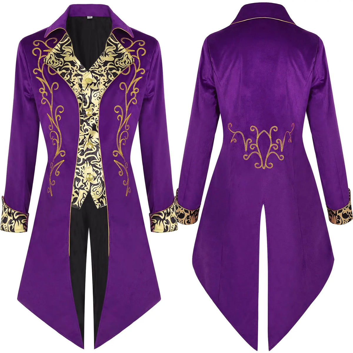 Red Black Purple Colors Men's Steampunk Style Retro Design Mid-length Tailcoat Jacket Gothic Era Frock Uniform Jacket