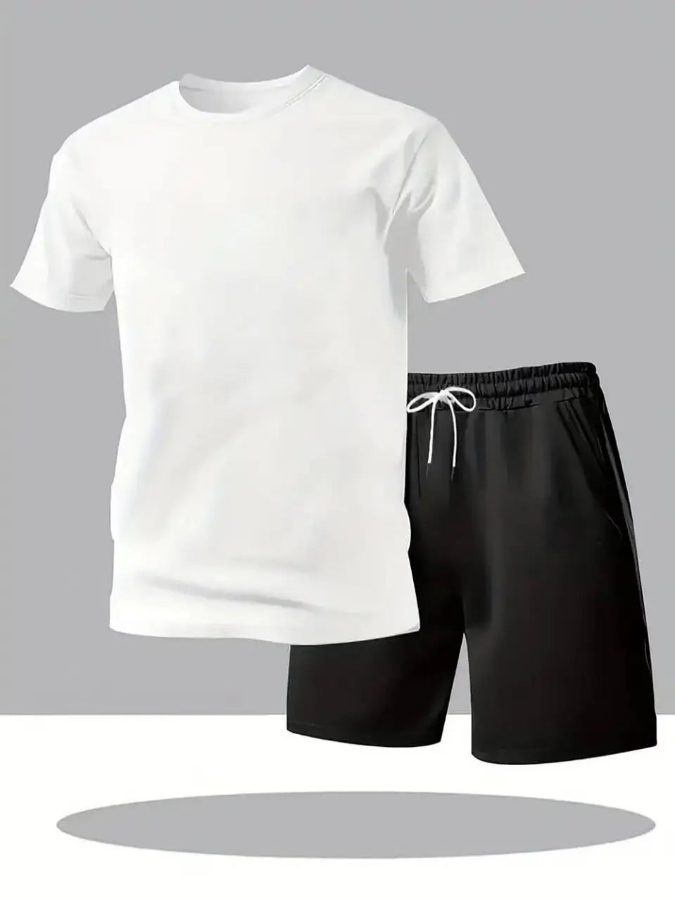 New Summer Fitness Sportswear for Men, Short-Sleeved T-Shirt and Shorts Two-Piece Set, Breathable and Quick-Drying Casual Wear.
