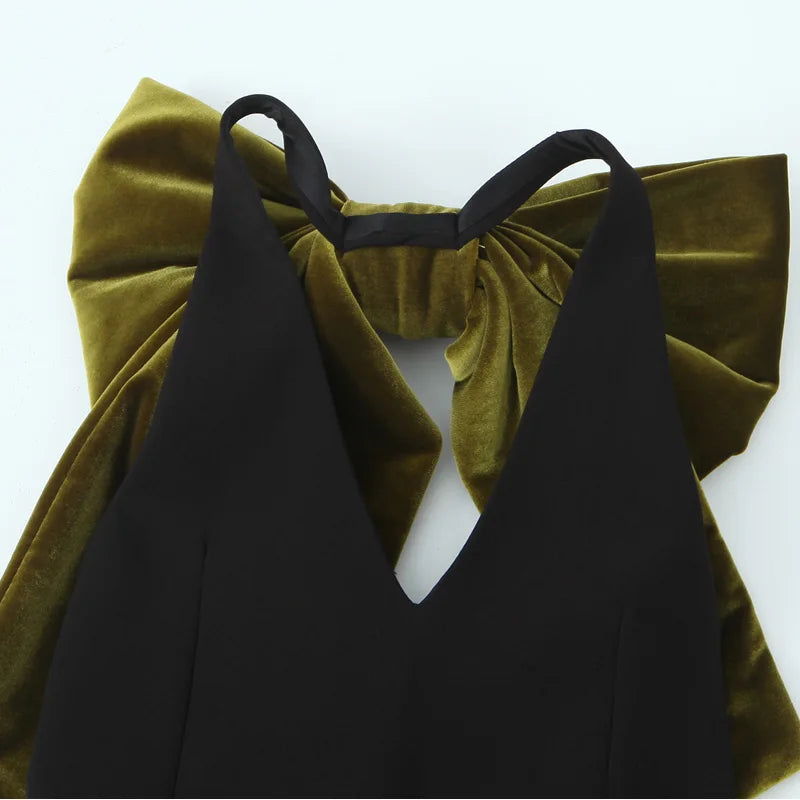HXAO Dresses Sleeveless Black Mini Dress Women Summer Butterfly Knot Velvet Dress Backless Sexy Short Dresses Woman Party Dress