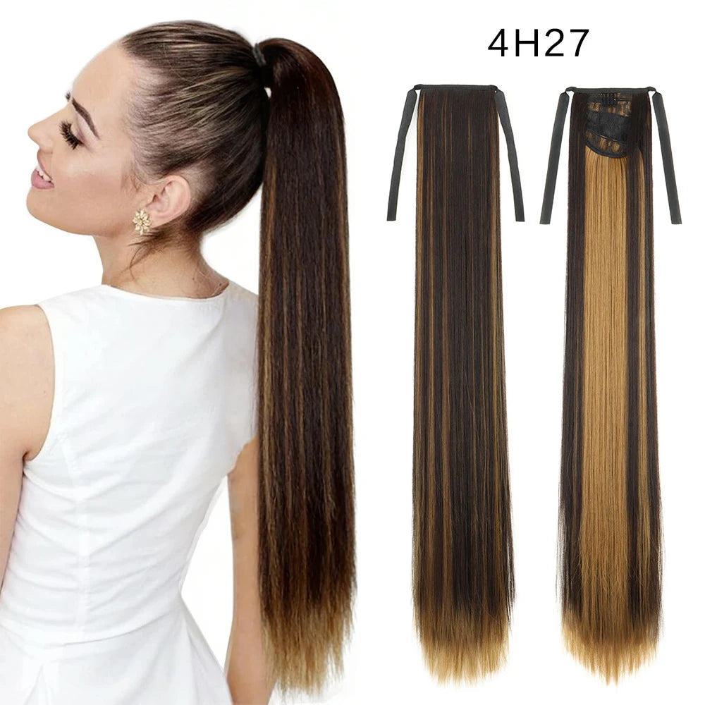 Women's Synthetic Wig (18inch-34inch) Long Straight Hair with a Ponytail Wrap and Clip Style Hair Accessory