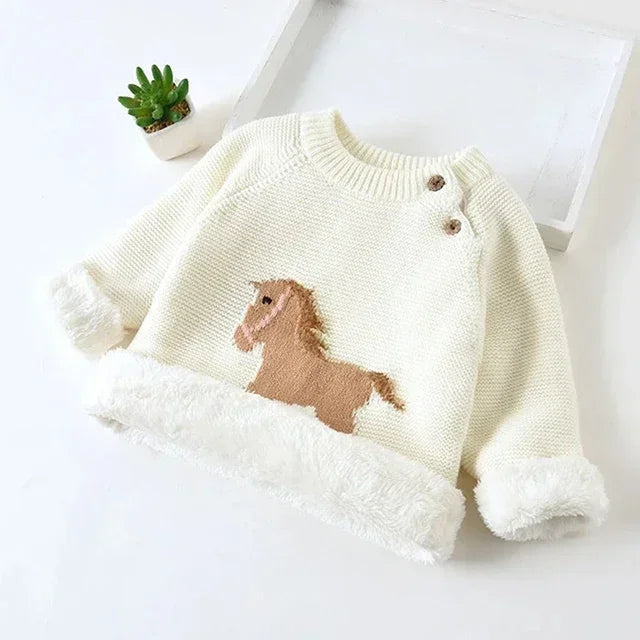 Plus Velvet Thick Baby Children Sweaters Cold Winter Soft Cotton Boys Knitwear Pullover Girls Sweater Toddler Kids Clothes Coats