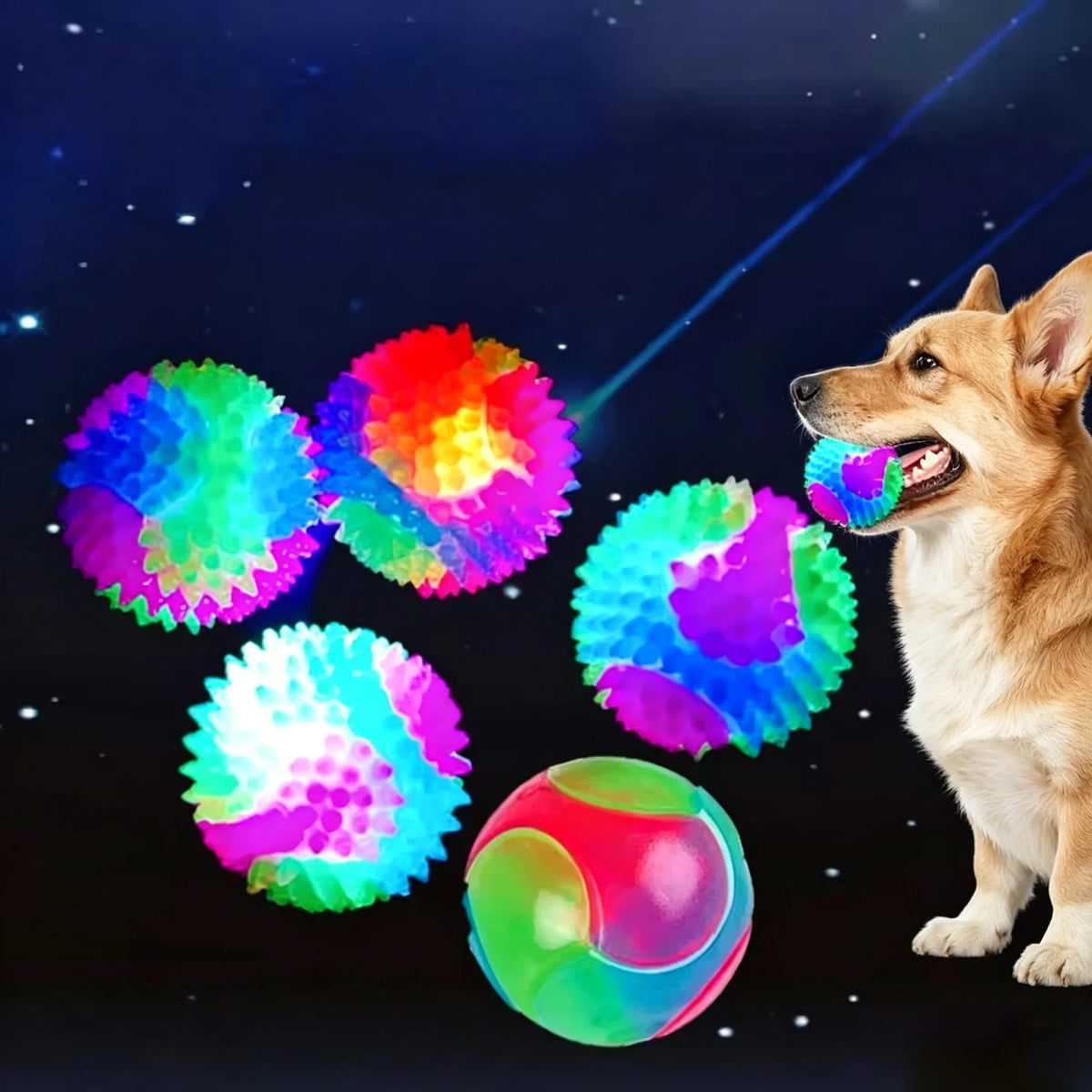 Fun pet toys - Puppy Flash Ball - Dog toys - Spherical shape - TPR multi-color light-up - Elastic ball - Dog training - Throw ba