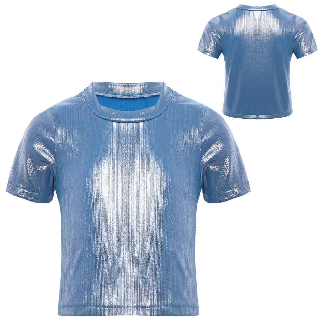 Children T-shirts Short Sleeve T-shirt Sparkling Sequins Tops Streetwear Girls Boy Jazz Dance Costume Kids Performance Clothes