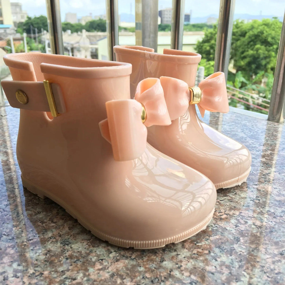 New Children Rain Boots For Girls Toddlers Kids Rain Shoes Soft PVC Jelly Boots With Bow-knot Cute Water-proof Rain Boots
