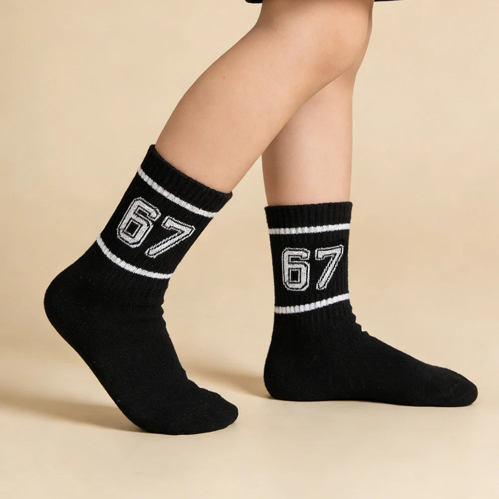 Kids' Basketball Socks 3-Pairs, Sporty Style with Number 67 Pattern, Breathable & Comfortable, Daily Wear, Ideal Birthday Gift f