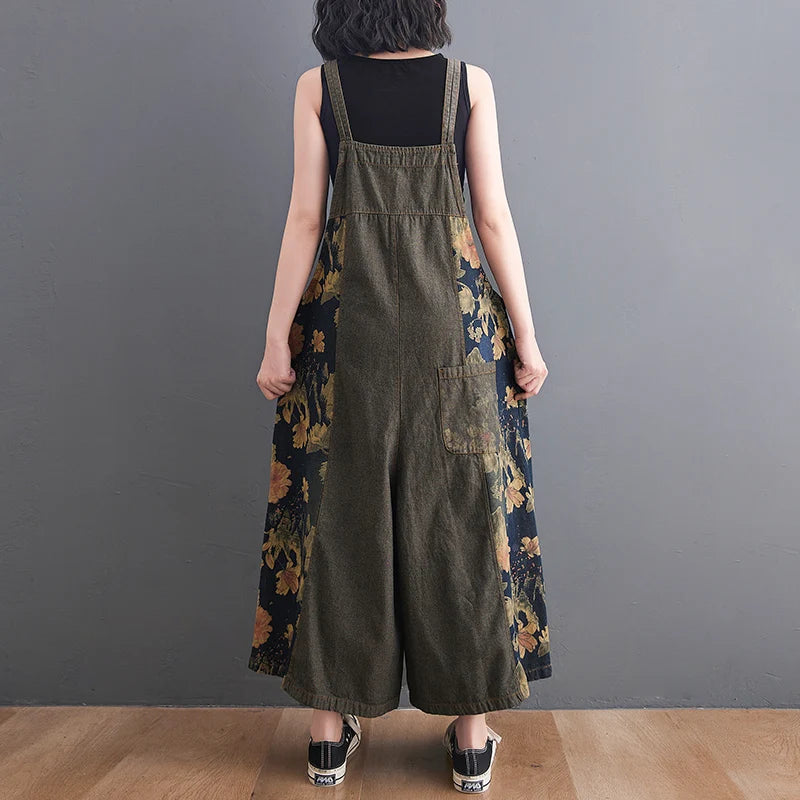 Casual Denim Overalls Women's Wide Leg Pants Summer New Sle plus Size Meat Covering Print High Waist Nine Points Jeans