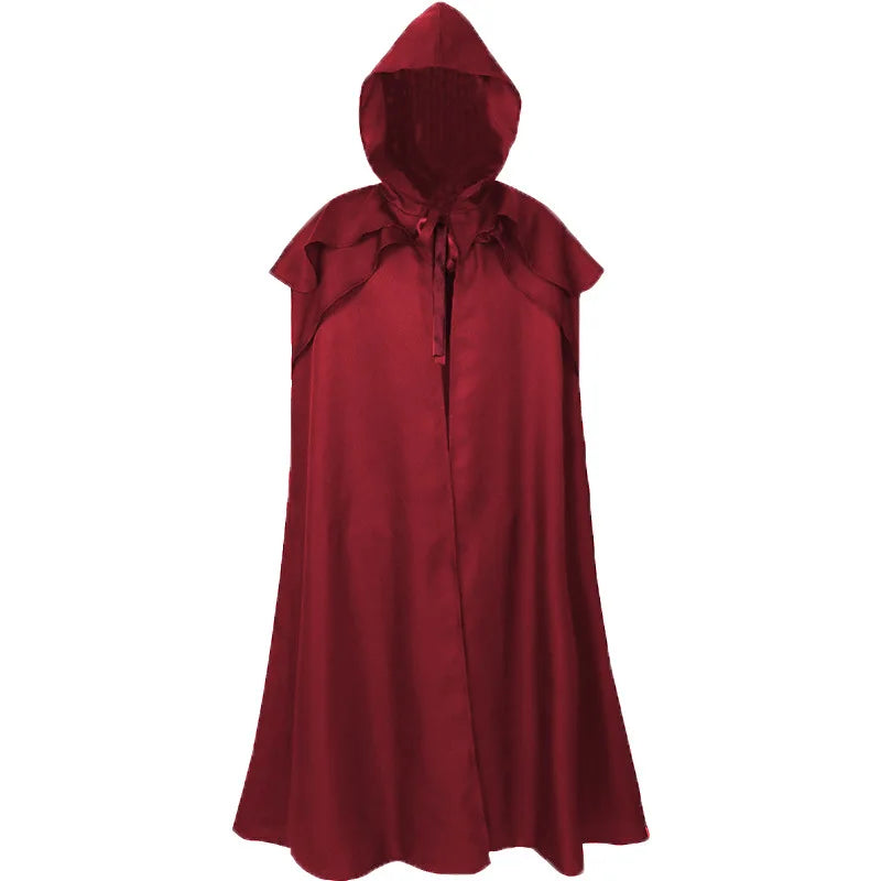 2026 Medieval Men's Black Retro Cosplay Hooded Cape Gothic Long Cloak Jacket, Red Green Blue Available, Unisex Jacket
