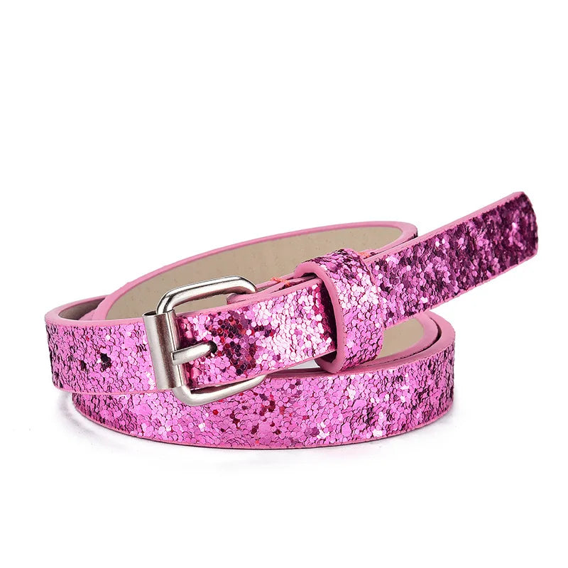 New Children's Belt Fashion Glitter Thin Belt Casual Trend Youth Belt Primary School Boys and Girls' Belts Jeans Short Belt