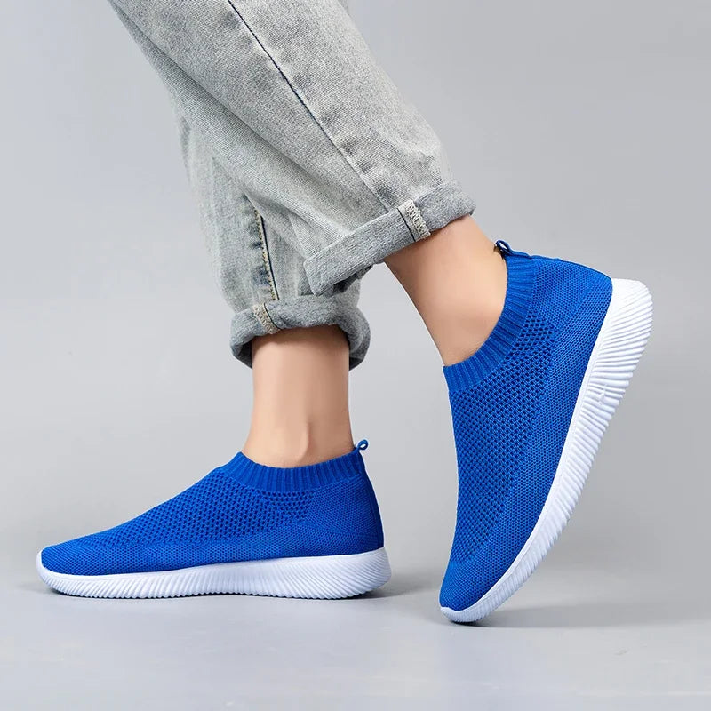 Knitted Sneakers for Women 2024 Autumn Slip on Breathable Mesh Casual Shoes Woman Flat Heels Plus Size Loafers Zapatos Mujer