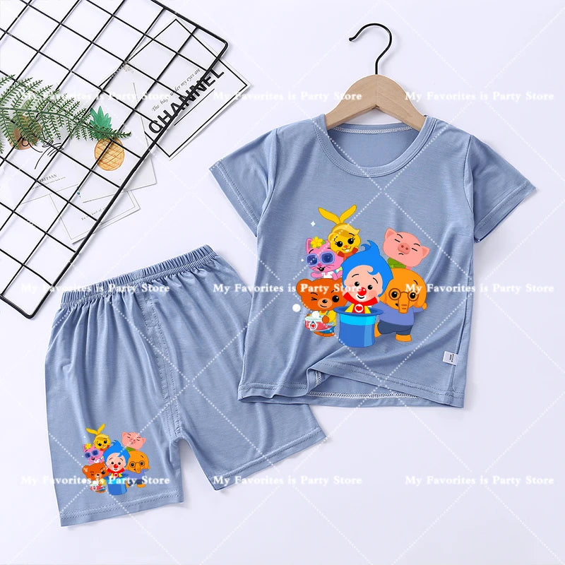 Plims Clown Children Pajamas Home Clothing Sets Kids T-shirt Pants Suit Cartoon Anime Low-waisted Boys Summer Nightshirt Clothes