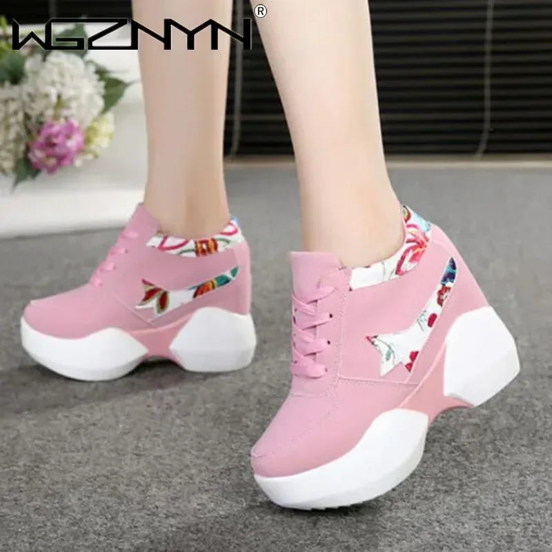 Women Sneakers 2025 Fashion Casual Shoes Woman Comfortable Breathable White Flats Female Platform Sneakers Chaussure Femme 10cm