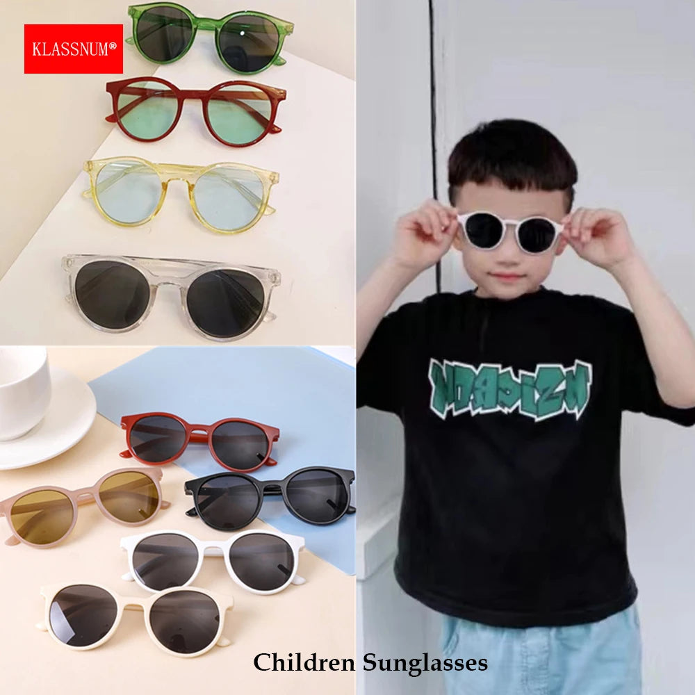 KLASSNUM Kids Trendy Black Color Round Frame Sunglasses Vintage UV400 Lens Classic Sun Glasses for Children Boys Girls 2-8 Years