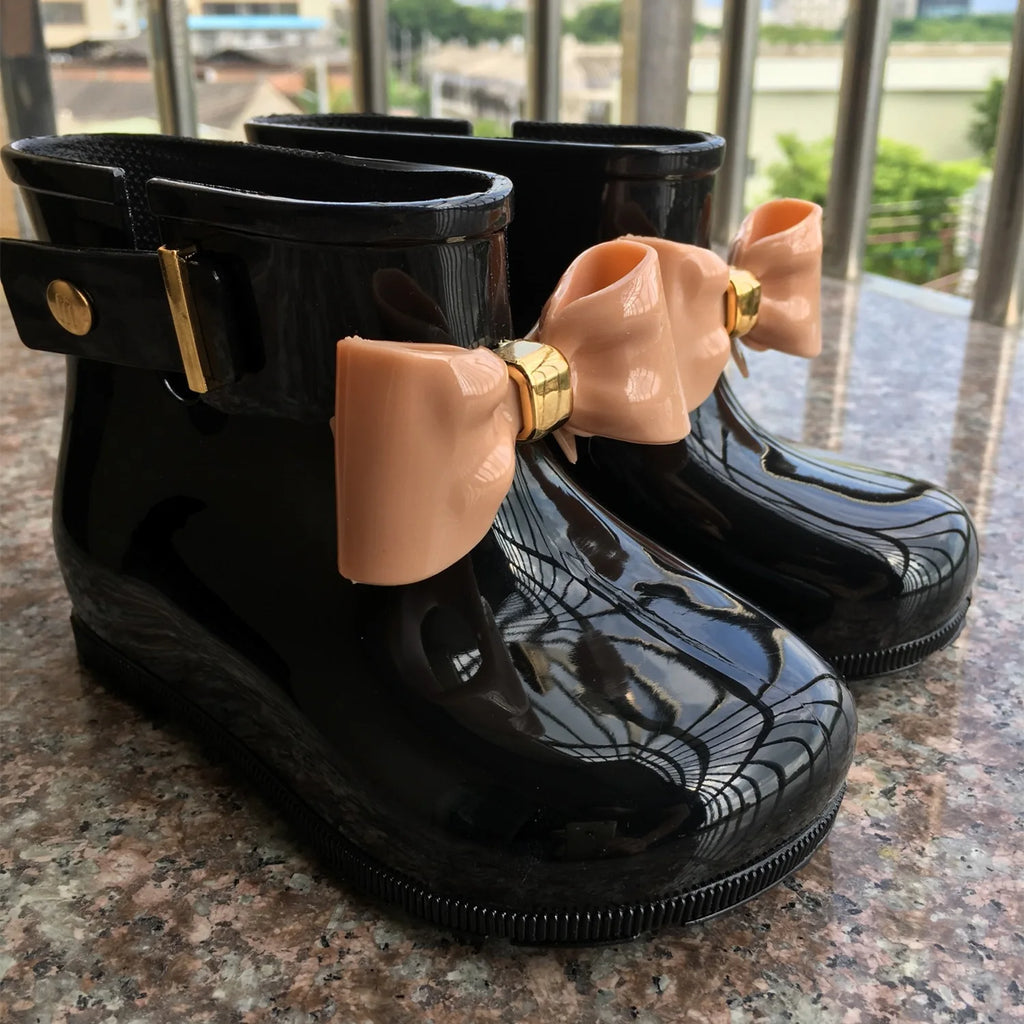 New Children Rain Boots For Girls Toddlers Kids Rain Shoes Soft PVC Jelly Boots With Bow-knot Cute Water-proof Rain Boots