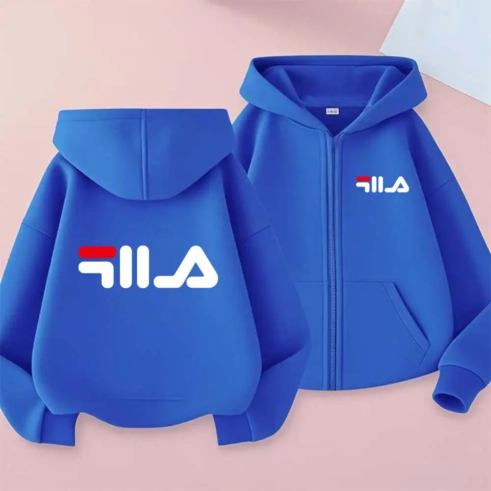 Kids Trend Letter Print Spring Autumn Simple Casual Zipper Hooded Sweatershirts 2-13 Years Boys Girls Streetwear Top Clothes