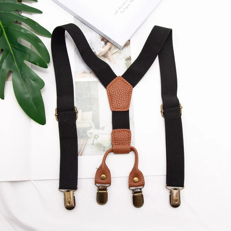 Kids Suspenders leather Clip-on Straps Adjustable Elastic Y-Back Brace Children Boy Girl Braces Baby Wedding Tie Accessories