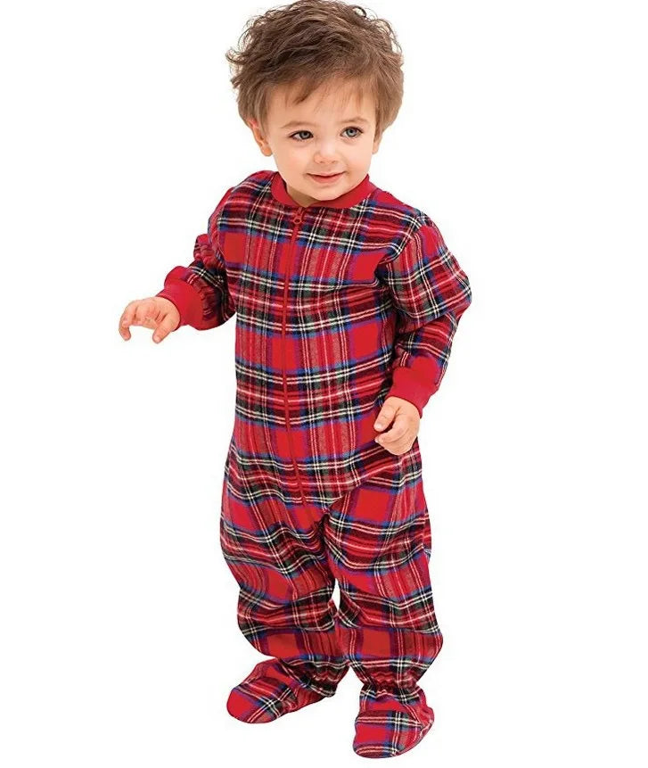 Matching Family Christmas Pajamas Set with Festive Letter Print Tops and Plaid Pants - Holiday Sleepwear for Adults and children