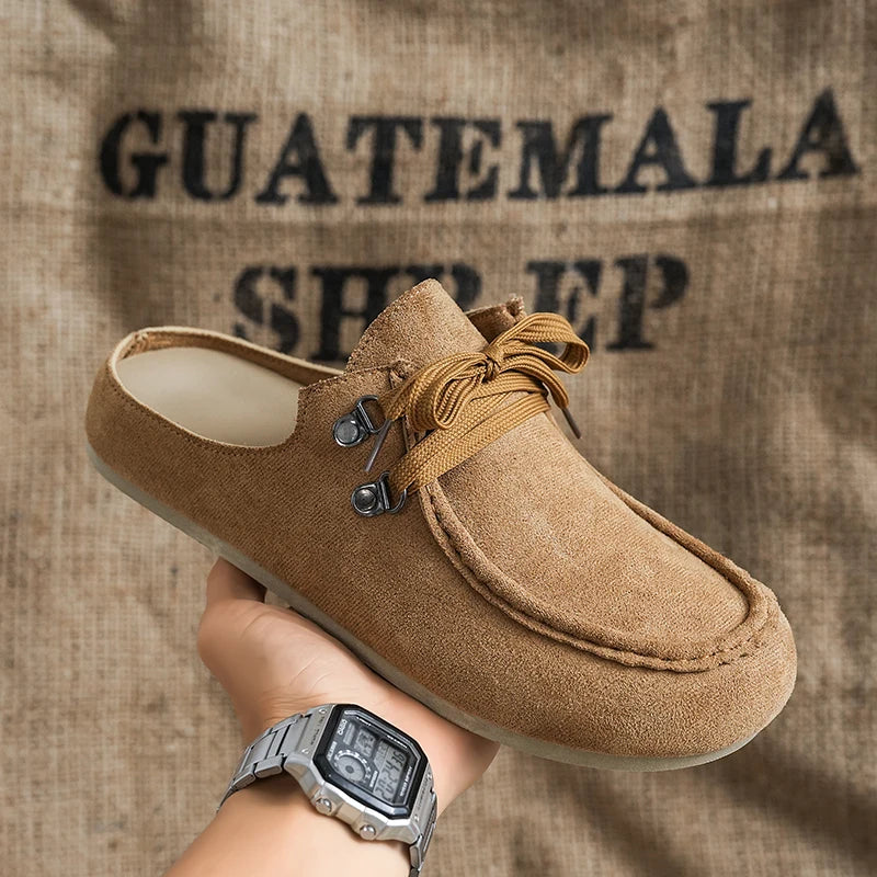 2026 Men Exclusive Loafers British Retro Mule Shoes Flat Sole Comfortable Non Slip Vulcanized Shoes Street Casual Walking Shoes