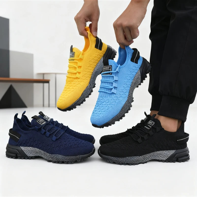 Men's Shoes 2025 Hot Sale Yellow Knit Sport Sneakers Lightweight Mesh Non-Slip Casual Trainers Comfortable Outdoor Running Shoes