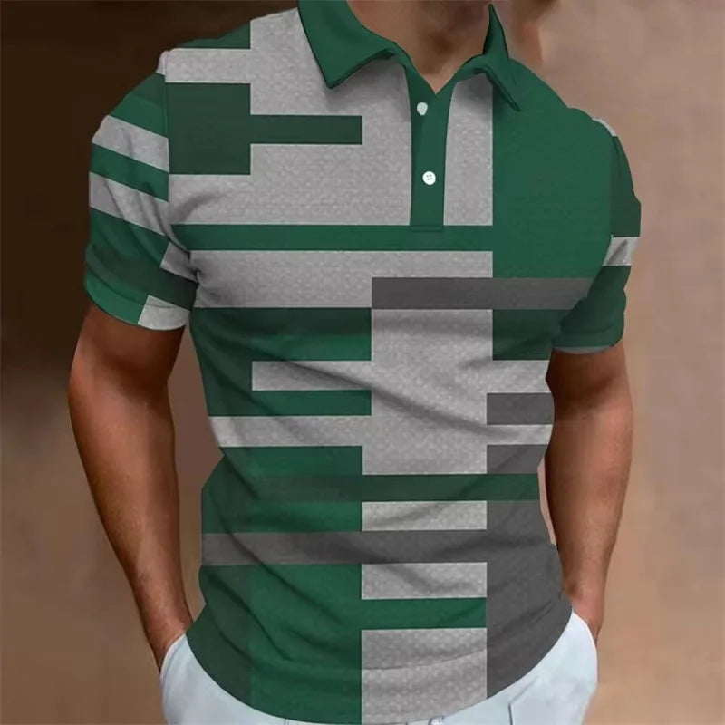 3D Printed Stripe Geometry Polo Shirt For Men Color Block Pattern Tees Summer Street Loose Short Sleeve Tops Lapel T-Shirts