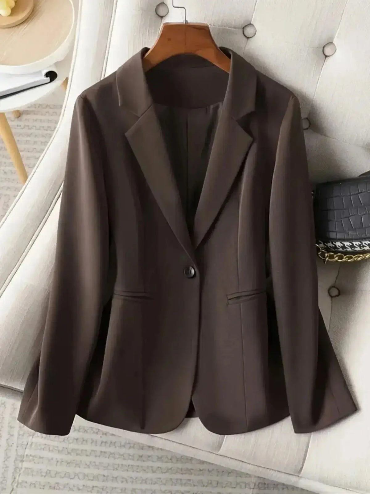 Elegant Brown Blazer for Women Single Button Slim Fit Business Commuter Suit Jacket Korean Fashion OL Style New Spring/Autumn