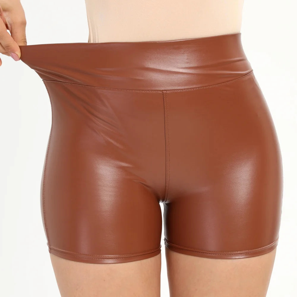 Sexy Black PU Leather Shorts Skinny Elastic High Waist Hot Short Pants Women Clothing Faux Leather Goth Leggings Summer