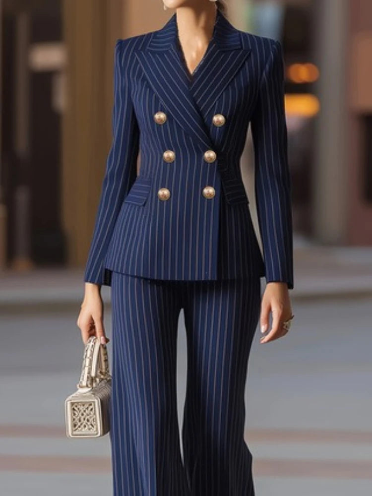 2026 Fashion Autumn Winter Ladies Pant Suit Women Striped Female Business Work Wear Jacket Blazer and Trouser Formal 2 Piece Set
