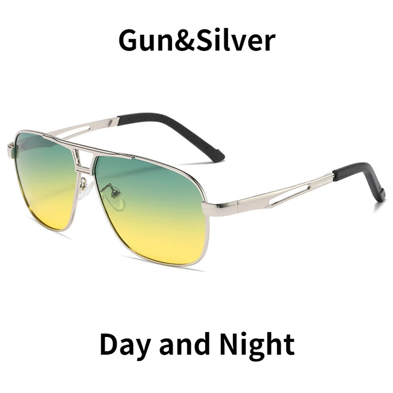 Night Vision Driving Glasses for Men Fashion Double Beams Sunglasses Male Metal Frame Day and Night Polarized Googles UV400