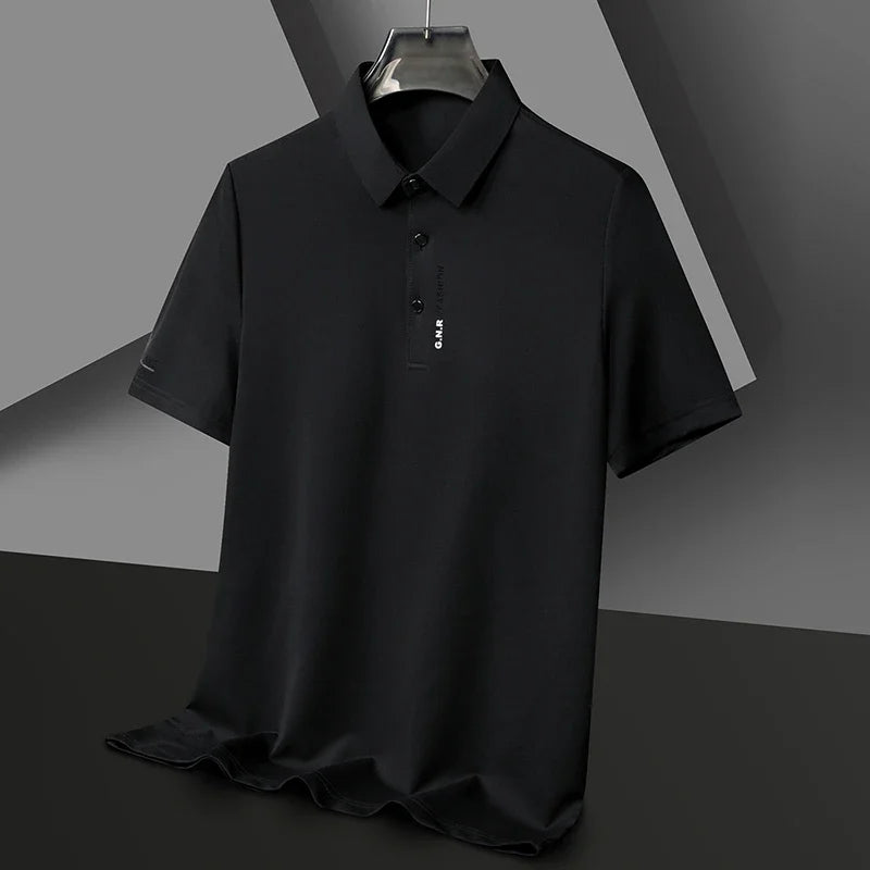 Men's Short Sleeve Solid Color Polo Shirt New Breathable Comfortable Elastic Top for Casual Wear