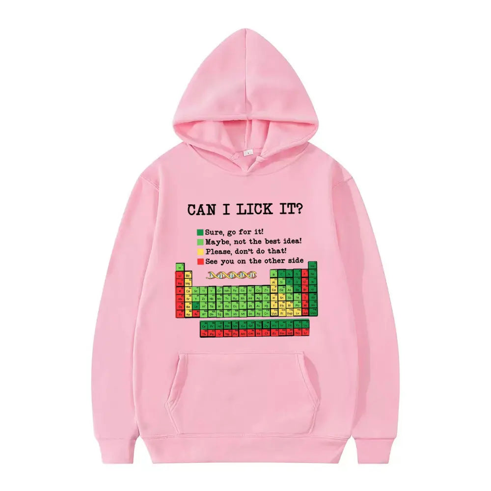 Funny Periodic Table“Can I Lick It? Chemistry Print Hoodie Men Women Casual Hoodies Long Sleeves Hip Hop Vintage Sweatshirts Top