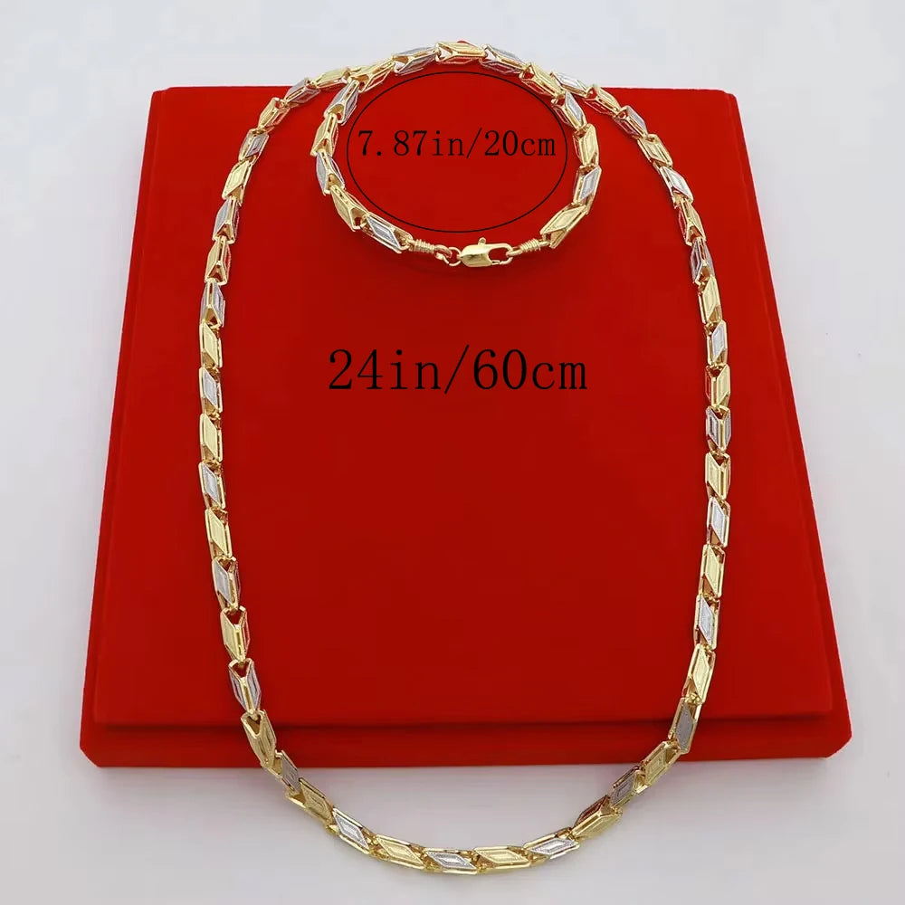 60cm High Quality Necklace 14K Gold Plated Jewelery for Men and Women Chain with Hand Chain Bracelet