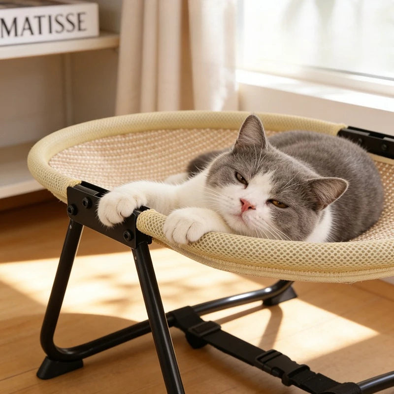 Foldable Elevated Pet Bed Breathable Linen Mesh Raised Cat Dog Sleeping Indoor Small Puppy Kitten Rest Sofa with Storage Bag