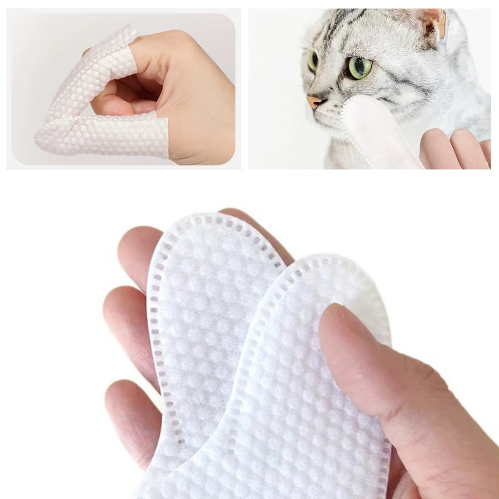 50Pcs/Pack Pet Cleaning Finger Cots Disposable Non-Woven Fabric Wipes Cats Dogs Teeth Ears Eyes Beauty Wipes Pet Supplies White