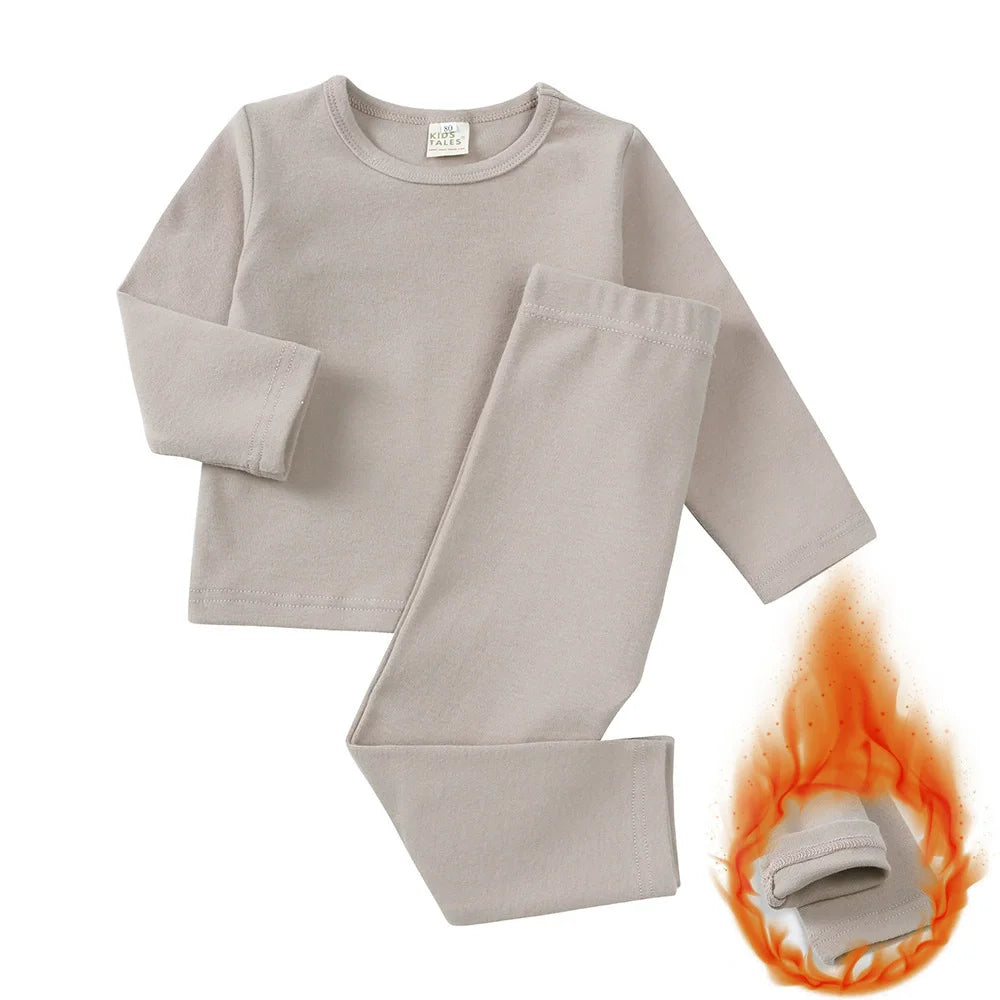 Fashion Solid Toddler Girl Pajamas Set Cotton Long Sleeve Warm Pajamas Pants 2 PCS Winter Pajamas for Kids 1-9 Years