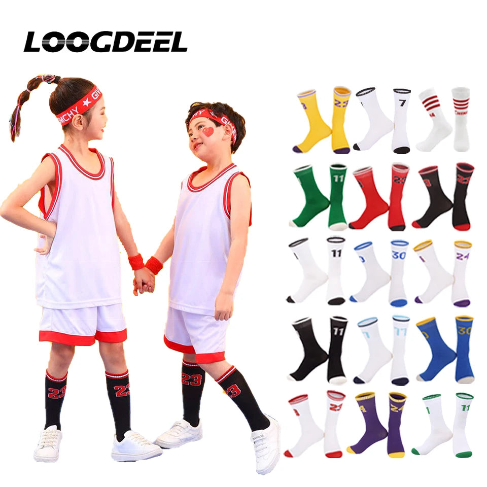 Loogdeel Kids Basketball Socks Breathable Thin Pure Color Sport Socks Thickened Anti-Collision Sports Socks Digital Design