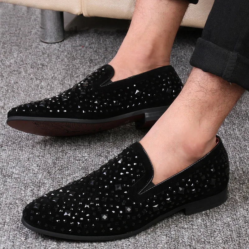 Fashion Men's Loafers Rhinestone Sequin Flat Shoes Comfortable Large Size Slip-on Casual Shoes Soft Moccasins Zapatos De Hombre