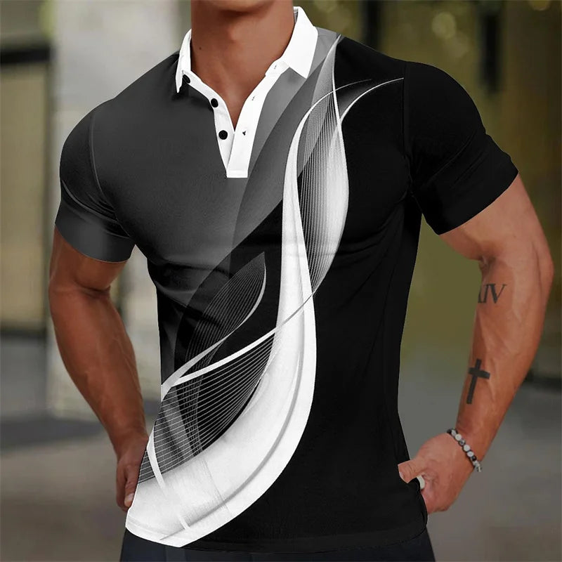 3D Printed Colorful Stripes Polo Shirt For Men Fashion Pattern Short Sleeves Summer Casual Lapel Tops Oversized Tees T-Shirts