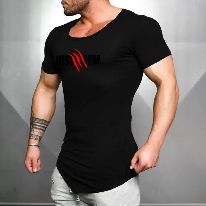Mens Running Sport  Short Sleeve T-Shirts Summer Cotton Breathable Slim Fit Sportswear Gym Bodybuilding Fitness Muscle Shirts