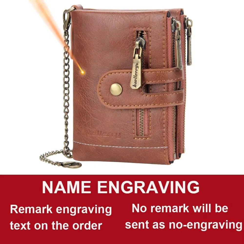 New Men Wallets Name Engraving 11 Card Holders Men Short Purse Double Zipper Coin Pocket High Quality Male Purse Cartera