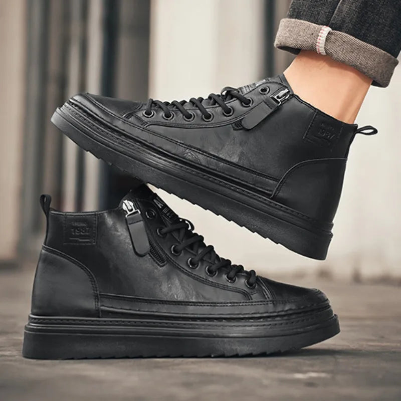 New Men Leather Boots Spring Comfortable Soft Sole High Top Work Shoes Classic Business Casual Ankle Boots Sneakers Botas Hombre