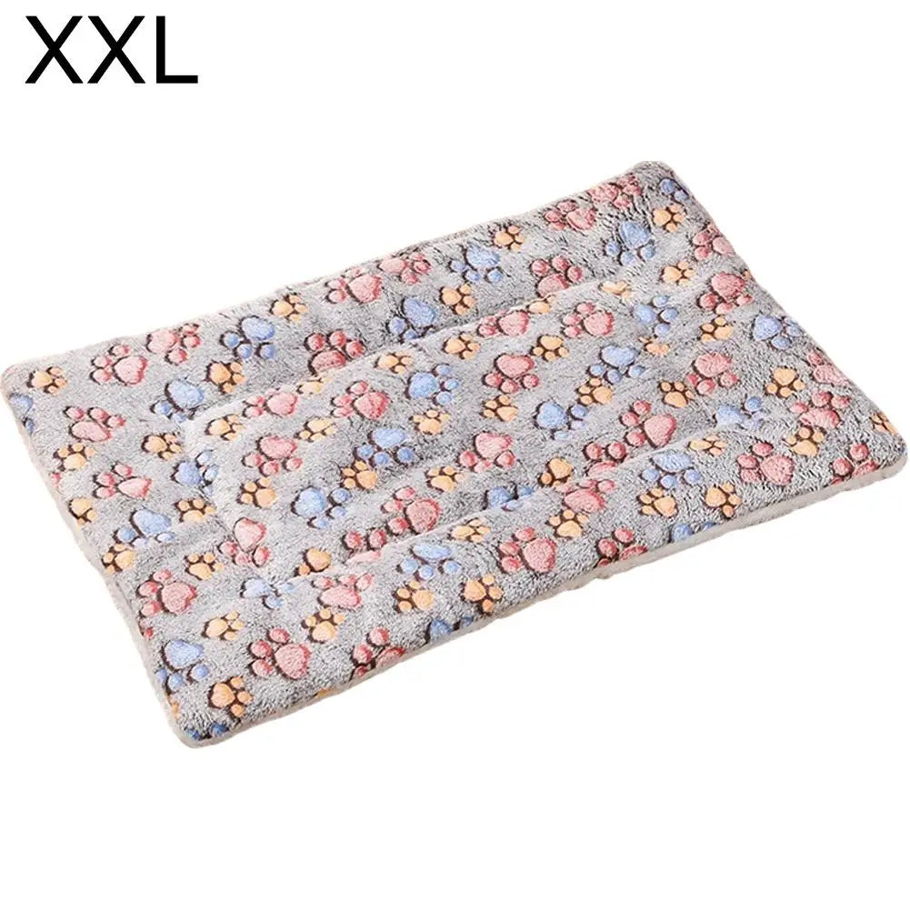 Dog Bed Mat Cat Sleeping Cushion Soft Plush Pet Blanket Thickened Warm Flannel Paw Print Puppy Sofa Mat All Seasons Washable