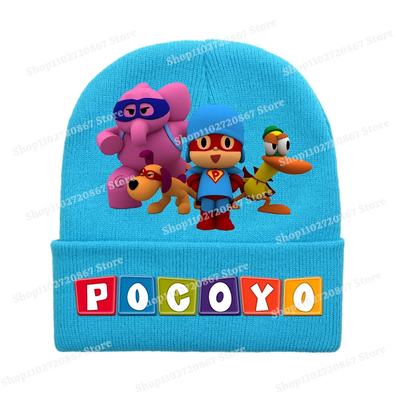POCOYOS Children Knitted Hats Anime Character Print Knit Beanie Boys Girls Cartoon Winter Warm Caps Cute Thermal Hat Kids Gifts