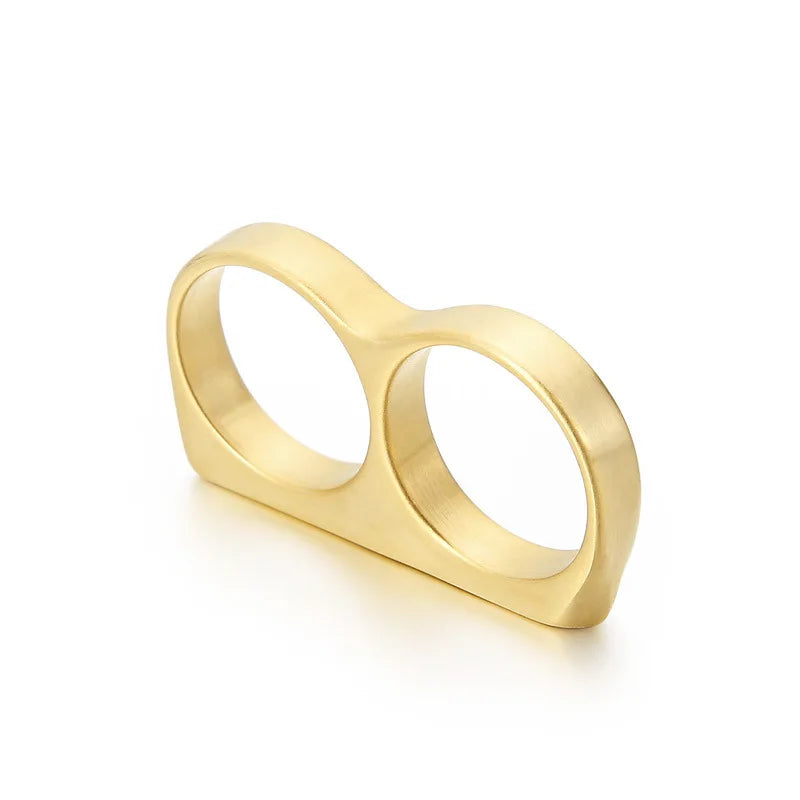 Hiphop Men Ring Fashion Black Gold Silver Color Double Finger Brass Knuckles Rings Jewelry Gifts