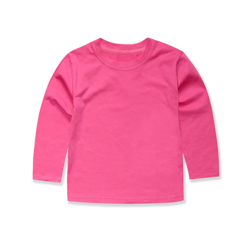 Basic White T Shirts for Kids Boys Girls 2 to 3 4 5 6 7 8 9 10 11 12 13 14 Years 100% Cotton Long Sleeve Plain Children Clothes