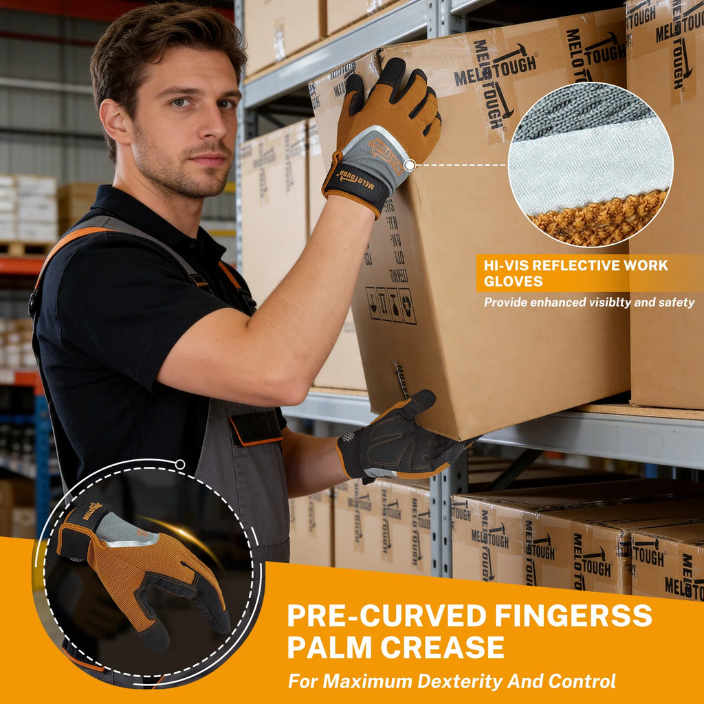 Work Gloves for Men Women,Heavy Duty Mechanic Gloves for Garden Yard Warehouse,Breathable Touch Screen Working Gloves
